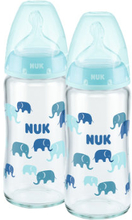 NUK Glasflaske First Choice ⁺ fra fødslen 240 ml, temperatur control i dobbeltpakning blå