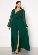Goddiva Curve Long Sleeve Chiffon Maxi Curve Dress Green 46 (UK18)