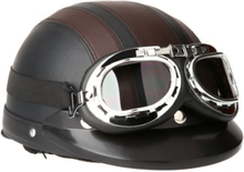 Motorrad Roller Open Face halbes Leder-Helm mit Visier UVschutzbrille Retro Vintage Style 54-60cm