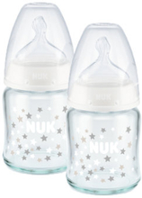 NUK Glasflaske First Choice ⁺ fra fødslen 120 ml, temperatur control i dobbeltpakke hvid