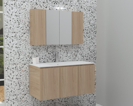 Badrumsmöbler Verona 90 - Beige med spegelskåp
