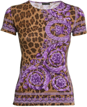 Versace Brown & Purple Animal Print Jersey Round Neck T-skjorte