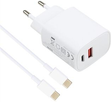 E087 20W Type-C+USB Hurtigopladning vægoplader strømadapter med 1m Type-C til Type-C kabel