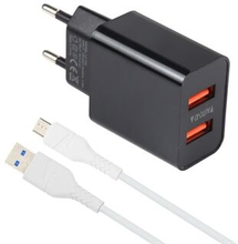 LZ-705 EU-stik 5V Dual USB-porte Rejsevægopladeradapter 1,2m USB til Micro USB Datakabelsæt