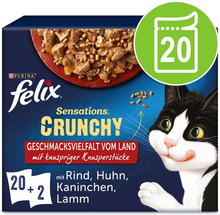 Felix "Sensations Crunchy" Pouches 20 x 85 g + 80 g Topping - Huhn, Rind, Kaninchen, Lamm