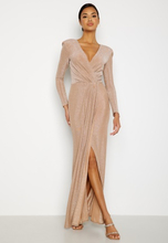 Goddiva Long Sleeve Glitter Maxi Dress Nude XXL (UK18)