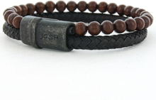 JOSH 09279-BRA-VB-BL Armband Vintage Black beads-leder bruin-zwart