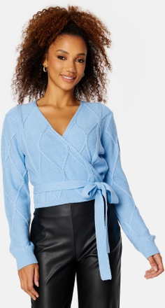 BUBBLEROOM Paulina wrap knit cardigan Light blue XL