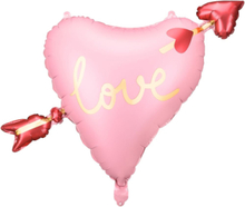 Love - Stor Rosa Hjerteformet Folieballong med Pil og Tekst 66x48 cm