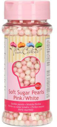 Strössel mjuka sockerpärlor, rosa & vit - FunCakes