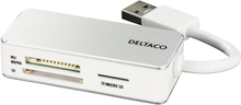 DELTACO USB 3.0 muistikortinlukija, 3 paikkaa, valk./hopea
