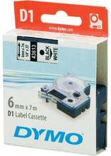 DYMO D1 merkkausteippi, 6mm, valkoinen/musta teksti, 7m