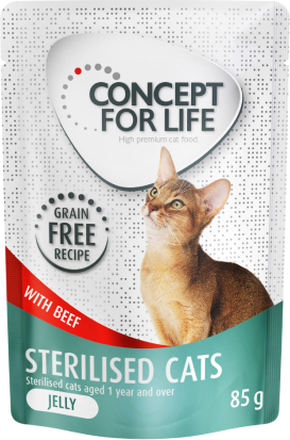 Zum Sonderpreis! Concept for Life getreidefrei 12 x 85 g - Sterilised Cats Rind - in Gelee