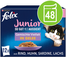 Felix "So gut wie es aussieht" Junior Pouches 48 x 85 g - Huhn, Rind, Lachs, Sardine