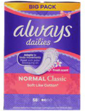Always Dailies Normal Classic Fresh Scent 58 stk.