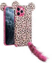 QIALINO Fluffy Ear Design Leopard Skin Plush Coated TPU Phone Cover for iPhone 11 Pro Max