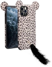 QIALINO Fluffy Ear Design Leopard Skin Plush Coated TPU Phone Cover for iPhone 11 Pro Max