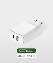 Bigben Dual USB-A/USB-C 37W PD (12+25W) Wall Charger Just Green Recyclable White