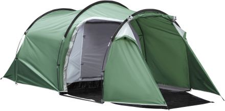 Tenda da campeggio 4 posti con ampio vestibolo impermeabile colore verde scuro