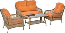 Set mobili da giardino 2 poltrone divano e tavolino in rattan khaki e arancione