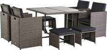 Set mobili giardino con tavolo 4 sedie e 4 poggiapiedi in rattan colore grigio