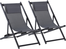 Set 2 sedie sdraio pieghevoli in alluminio e texilene da giardino colore grigio