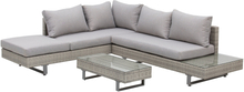 Salotto da giardino con divano e tavolino in pe rattan colore grigio