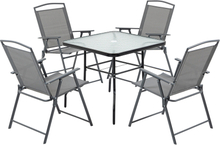 Set tavolo con foro per ombrellone e 4 sedie pieghevoli da giardino colore nero