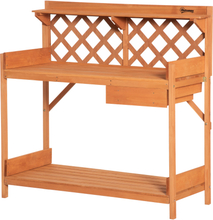Tavolo per giardinaggio in legno con griglia cassetto e mensole 111,8x50x112,3cm