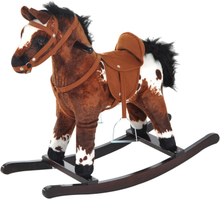 Cavallo a dondolo per bambini con suoni in peluche e legno di pioppo