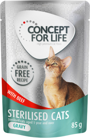 Zum Sonderpreis! Concept for Life getreidefrei 12 x 85 g - Sterilised Cats Rind - in Sosse