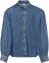 Denim Frill Collar Shirt L/S Tops Shirts Long-sleeved Shirts Blue Tommy Hilfiger