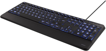 Deltaco Fullstort tangentbord med extra stora tecken, blå LED, USB,