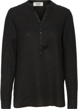 Danna Linen Blouse Tops Blouses Long-sleeved Black MOS MOSH