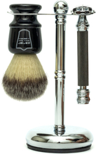 3 Piece Black Brush-76R-Chrome Stand Beauty Men Shaving Products Razors Black Parker