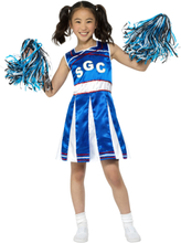 Blå och Vit Cheerleader Barndräkt med Pom Poms