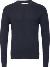 Slhmadden Ls Knit Cable Crew Neck B Tops Knitwear Round Necks Navy Selected Homme
