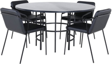 Copenhagen matgrupp matbord brun och 4 Tvist matstola PU konstläder svart.