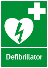 Första hjälpen skylt "Defibrillator" Systemtext