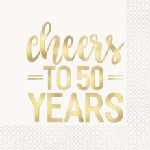 16 stk Servietter med Guldfärgad Cheers to 50 Years Text 33x33 cm