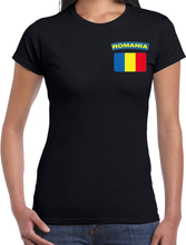 Romania / Roemenie landen shirt met vlag zwart voor dames - borst bedrukking