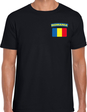 Romania / Roemenie landen shirt met vlag zwart voor heren - borst bedrukking