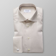 Eton Contemporary fit Beige mikromönstrad skjorta – Dubbel manschett