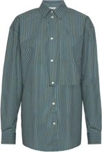 Jade Poplin Stripe Shirt Tops Shirts Long-sleeved Green Wood Wood