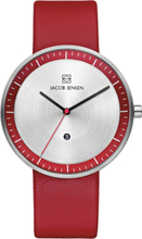 Jacob Jensen 273 Horloge Strata staal-leder zilverkleurig-rood 41 mm