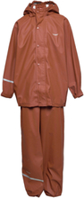 Basic Rainwear Set -Solid Pu Outerwear Rainwear Rainwear Sets Brun CeLaVi*Betinget Tilbud
