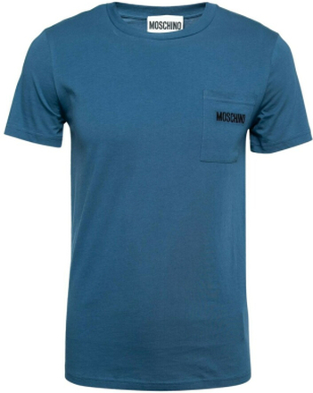 Moschino Couture Blue Cotton Logo-Embroidered T-skjorte