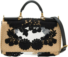 Dolce Gabbana Beige/Black Raffia og PVC Miss Sicilia East West Brodered Top Handle Bag