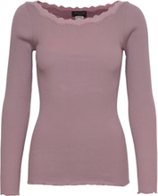 Organic T-Shirt W/Lace T-shirts & Tops Long-sleeved Lilla Rosemunde*Betinget Tilbud