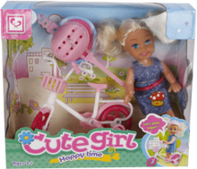 Cute Girl pop met fiets meisjes 10 cm roze 3-delig